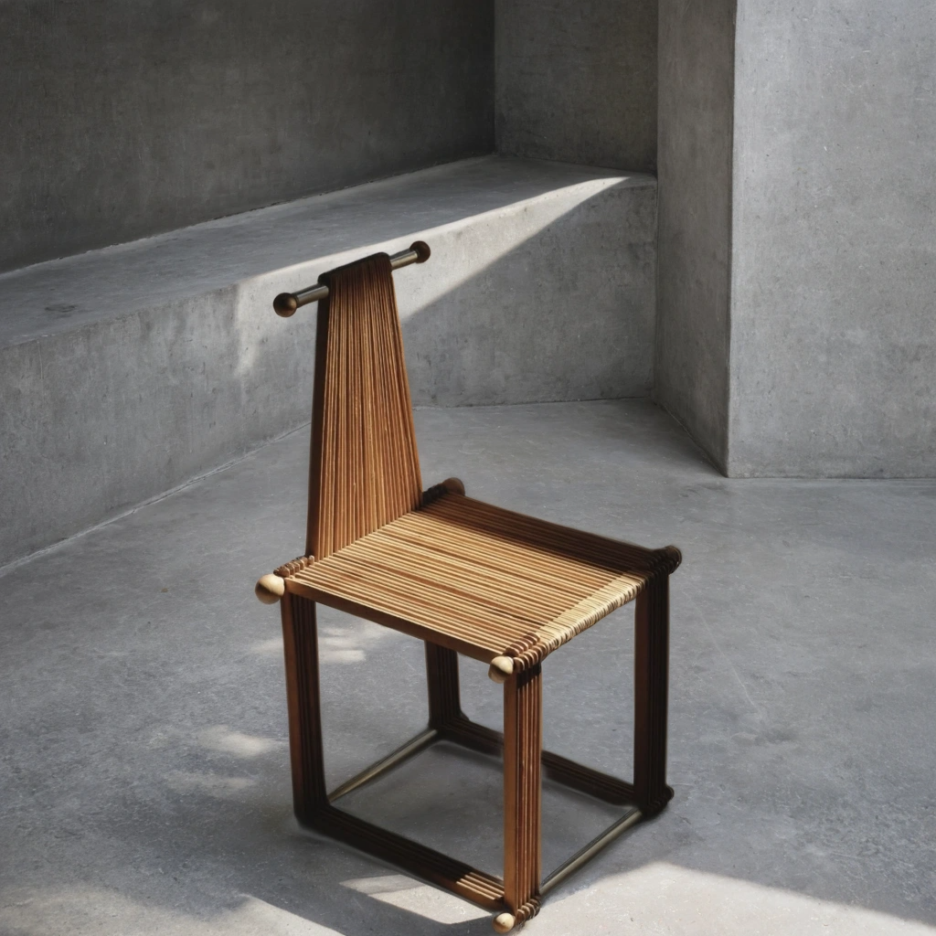 Modern Ethnic Teak & Rope Sculptural Chair