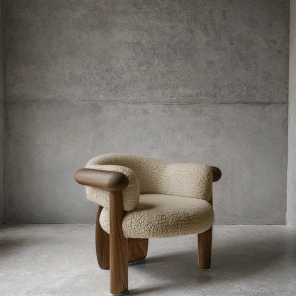 Sheep Chair — Modern Fluffy Teak Armchair