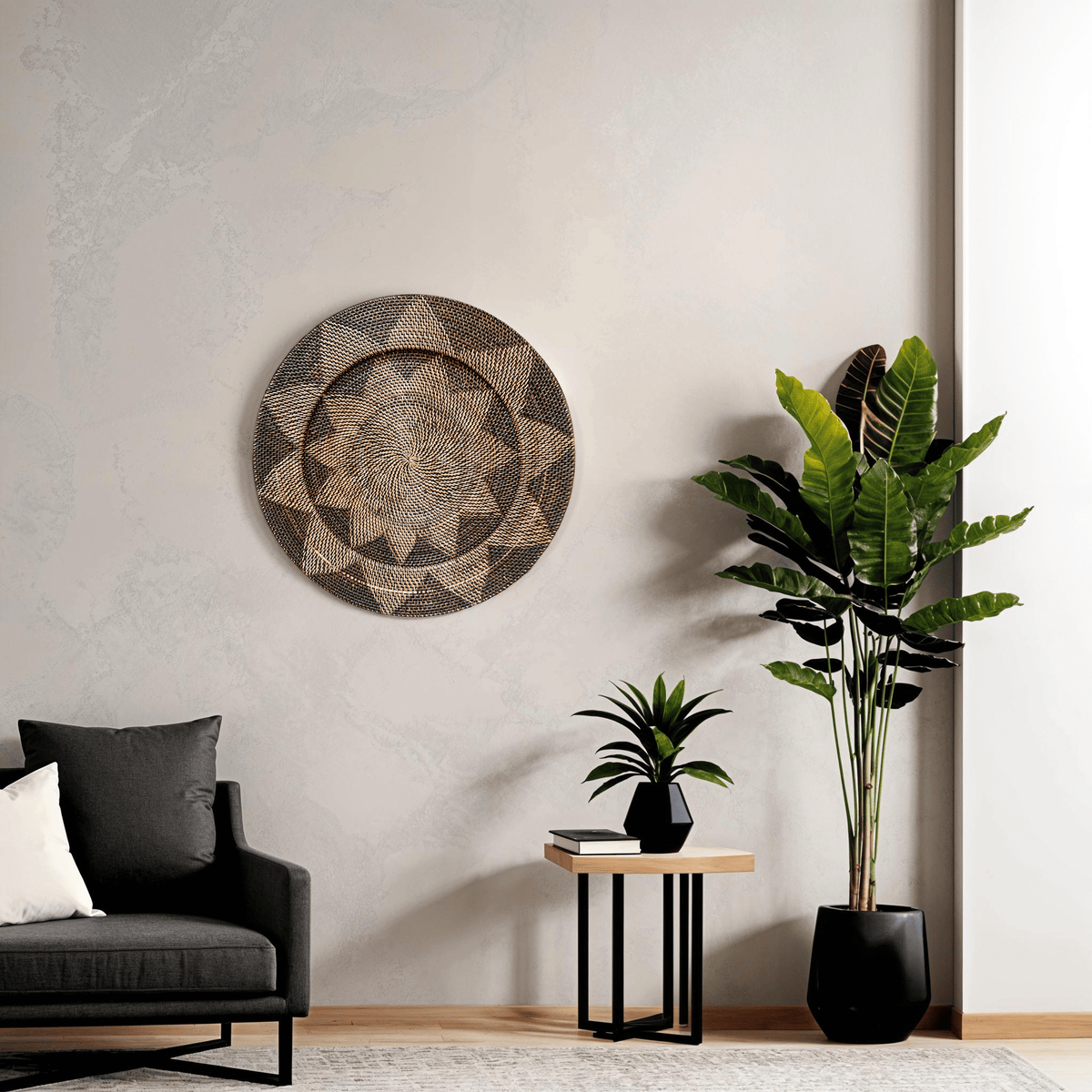 Large Natural Boho Chic &amp; Japandi Black Wall Plate - Fia
