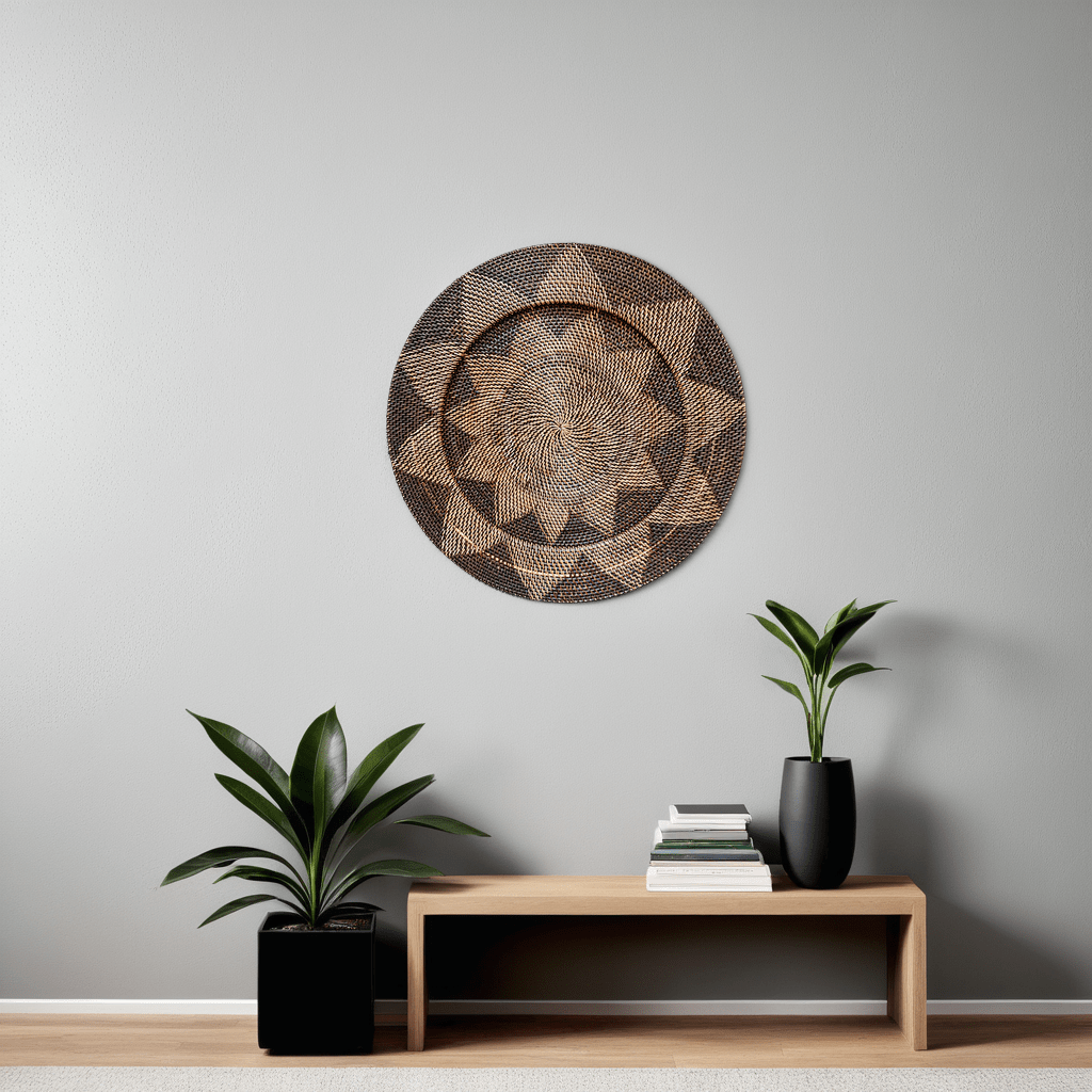 Large Natural Boho Chic &amp; Japandi Black Wall Plate - Fia