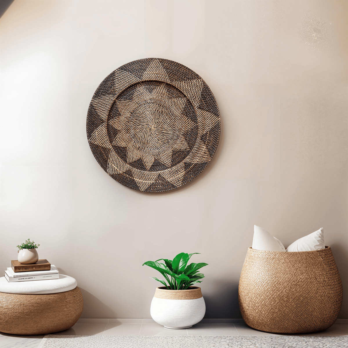Large Natural Boho Chic &amp; Japandi Black Wall Plate - Fia