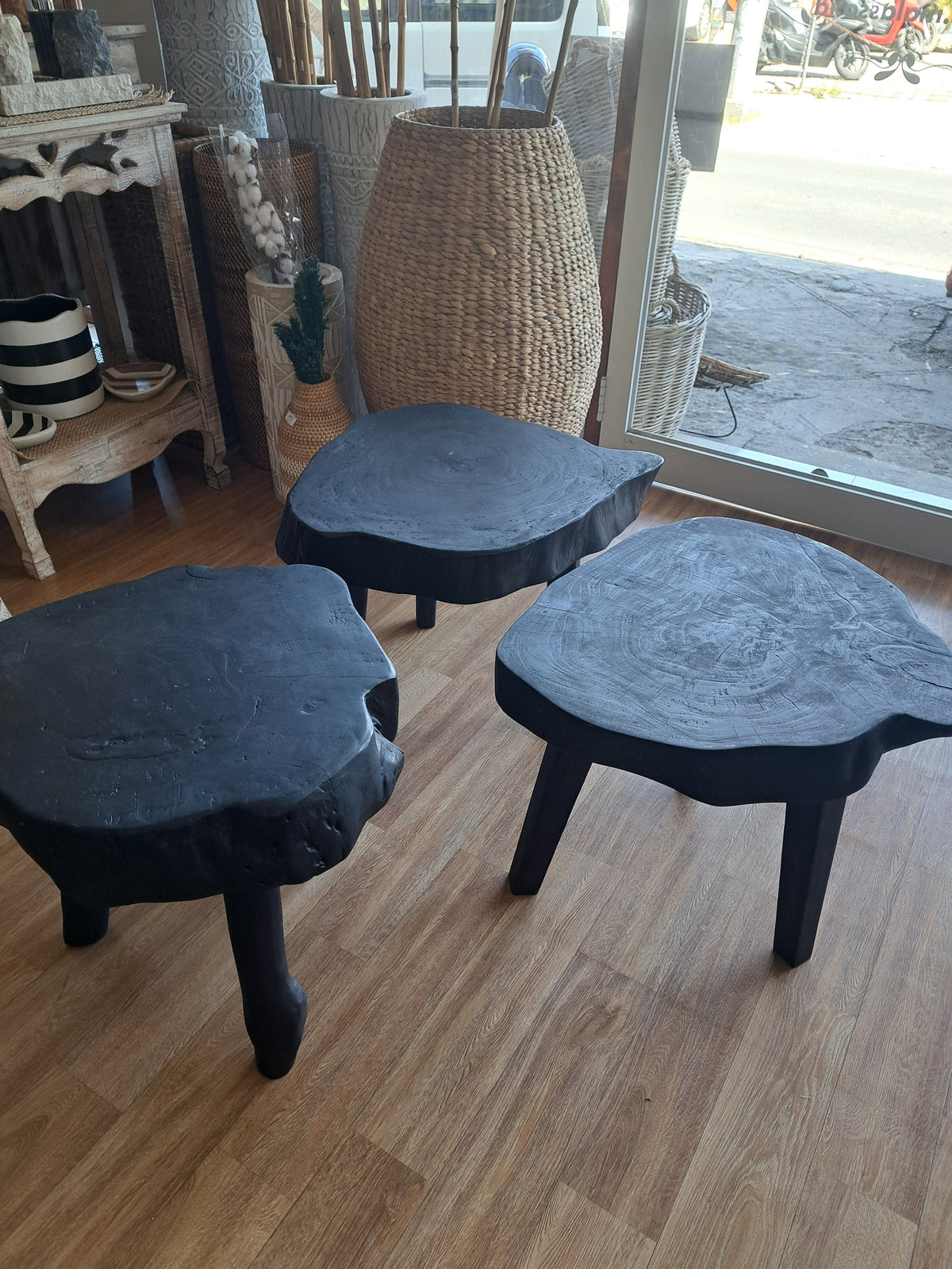 Modern Japandi Black Live Edge Solid Wood Low Table