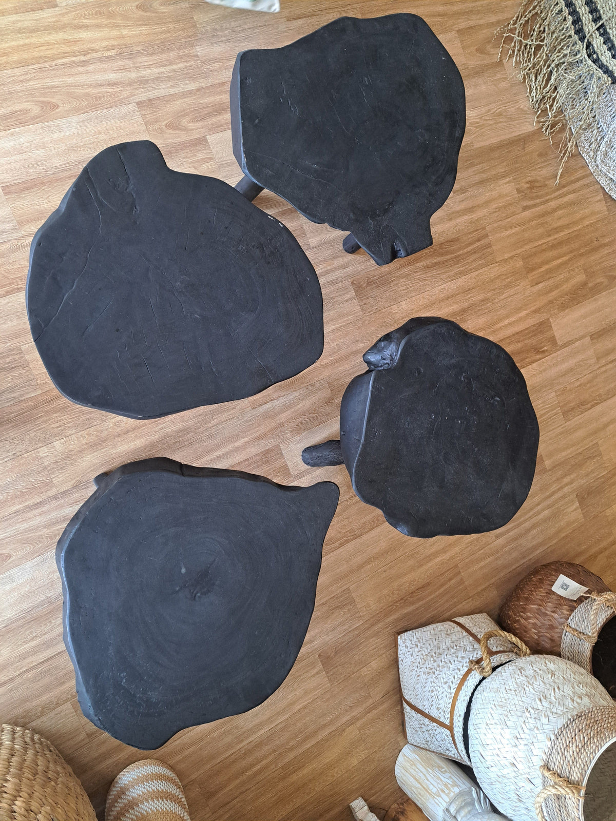 Modern Japandi Black Live Edge Solid Wood Low Table