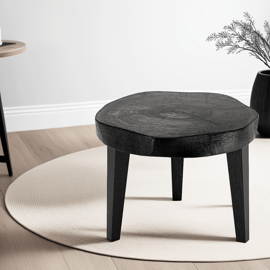 Modern Japandi Black Live Edge Solid Wood Low Table