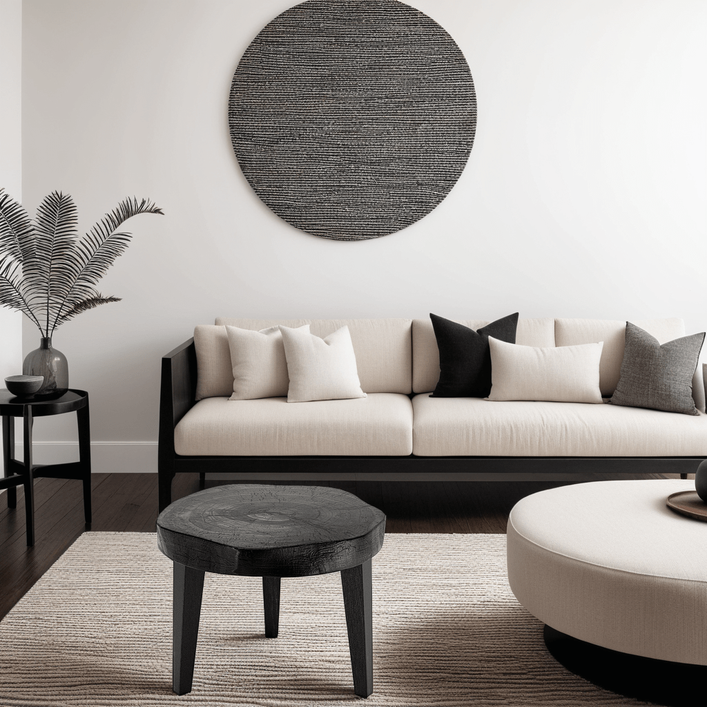 Modern Japandi Black Live Edge Solid Wood Low Table