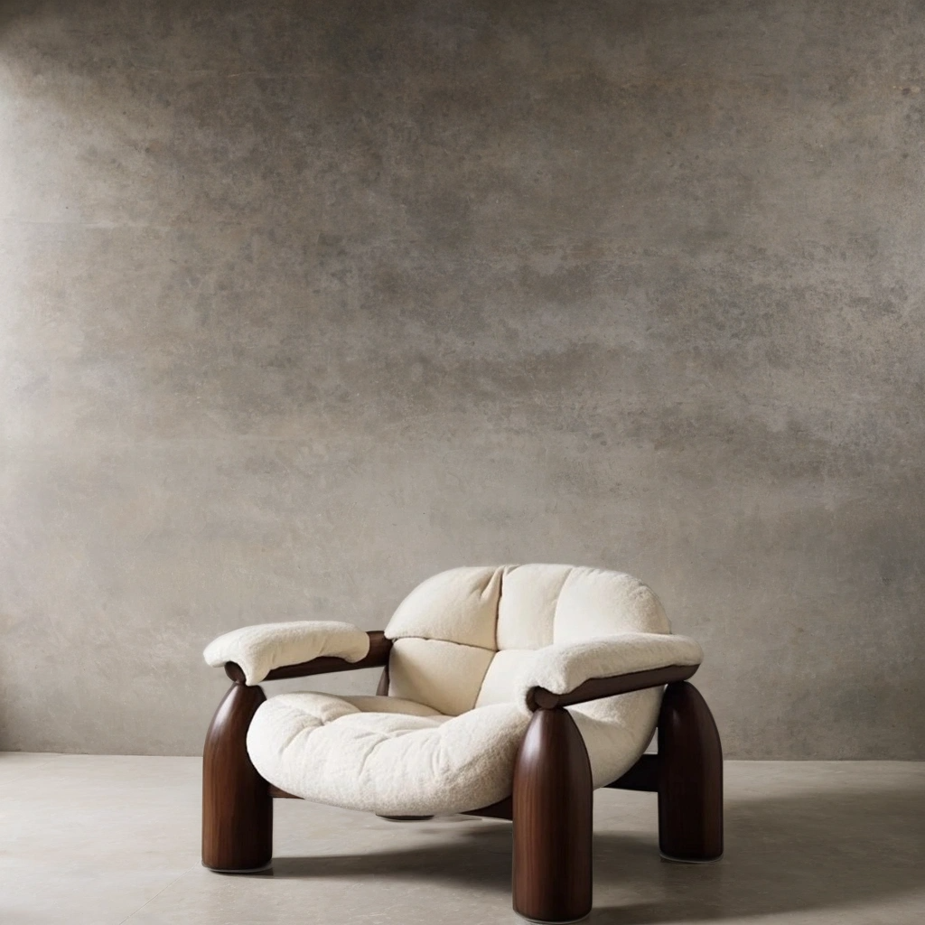 Rounded Plush Teak Lounge Chair