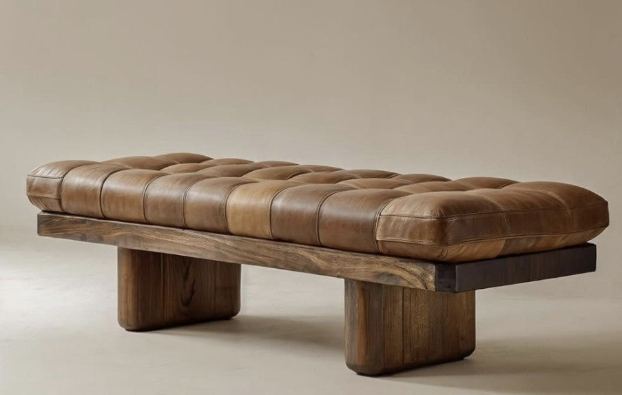 Leather Teak Teak Robust Bench