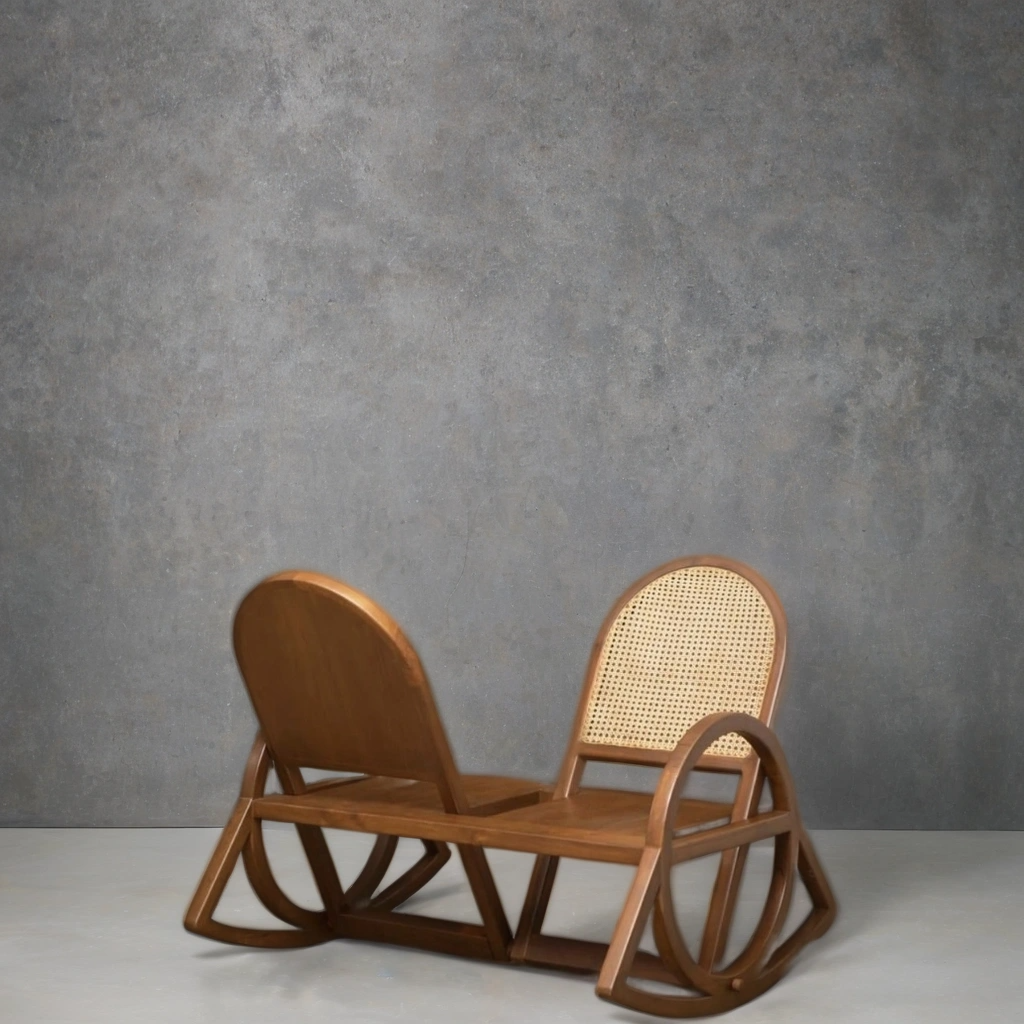 Teak Cane Rocking Lover Chair