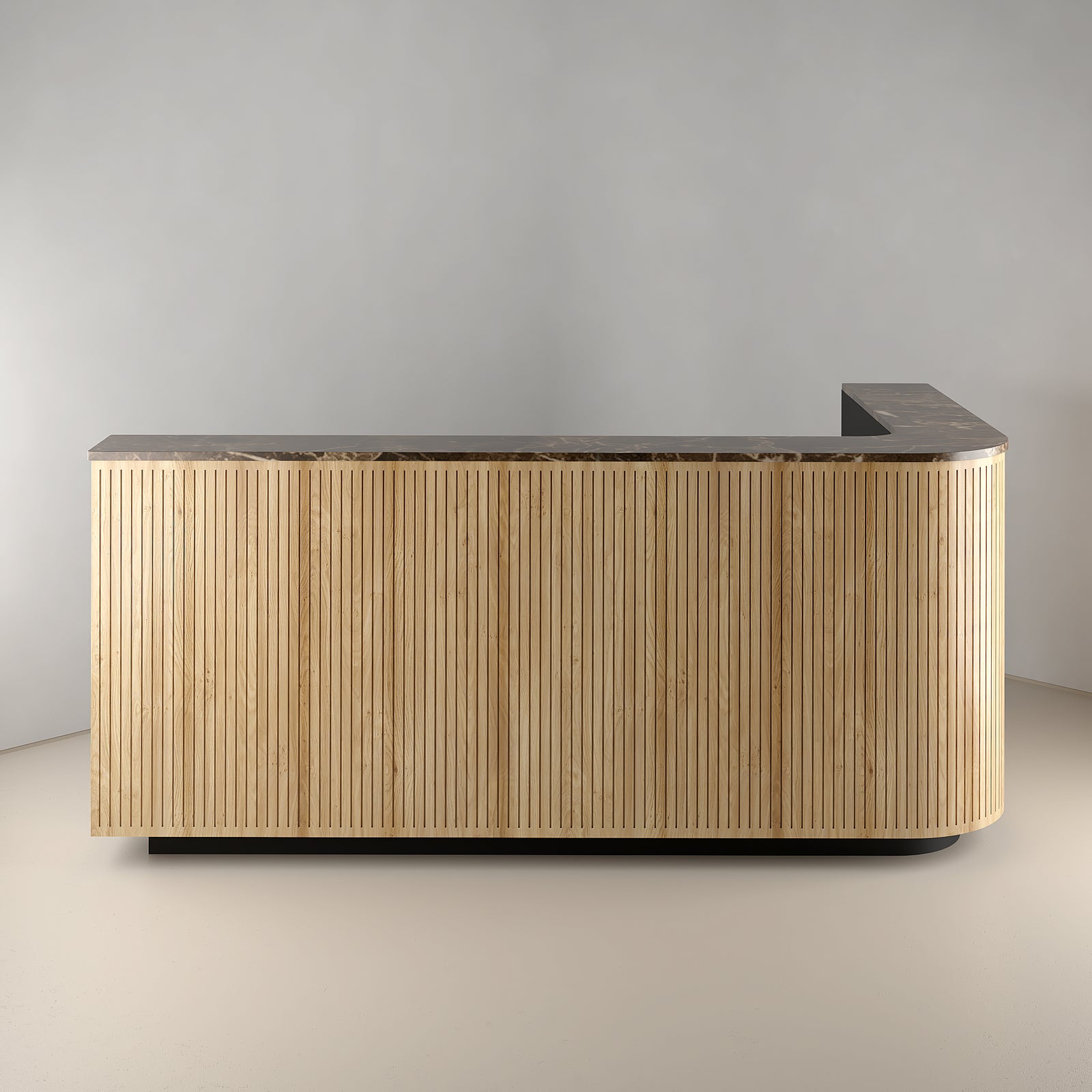 L-Shaped Rattan and Javanese Stone Lobby Reception Desk