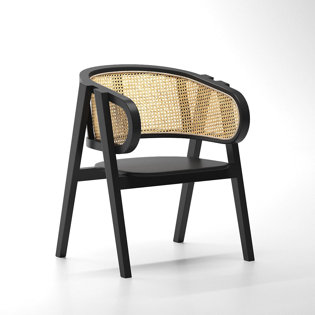 Hittam Black Wooden Teak and Rattan Dining Chair