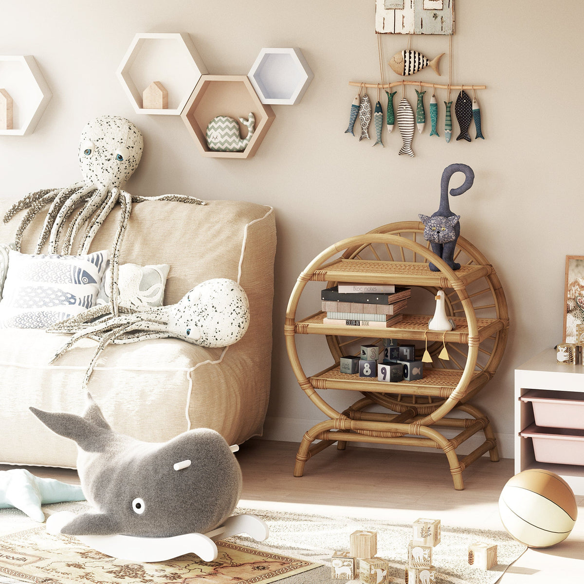 Japandi Round Bookshelf or Toyshelf