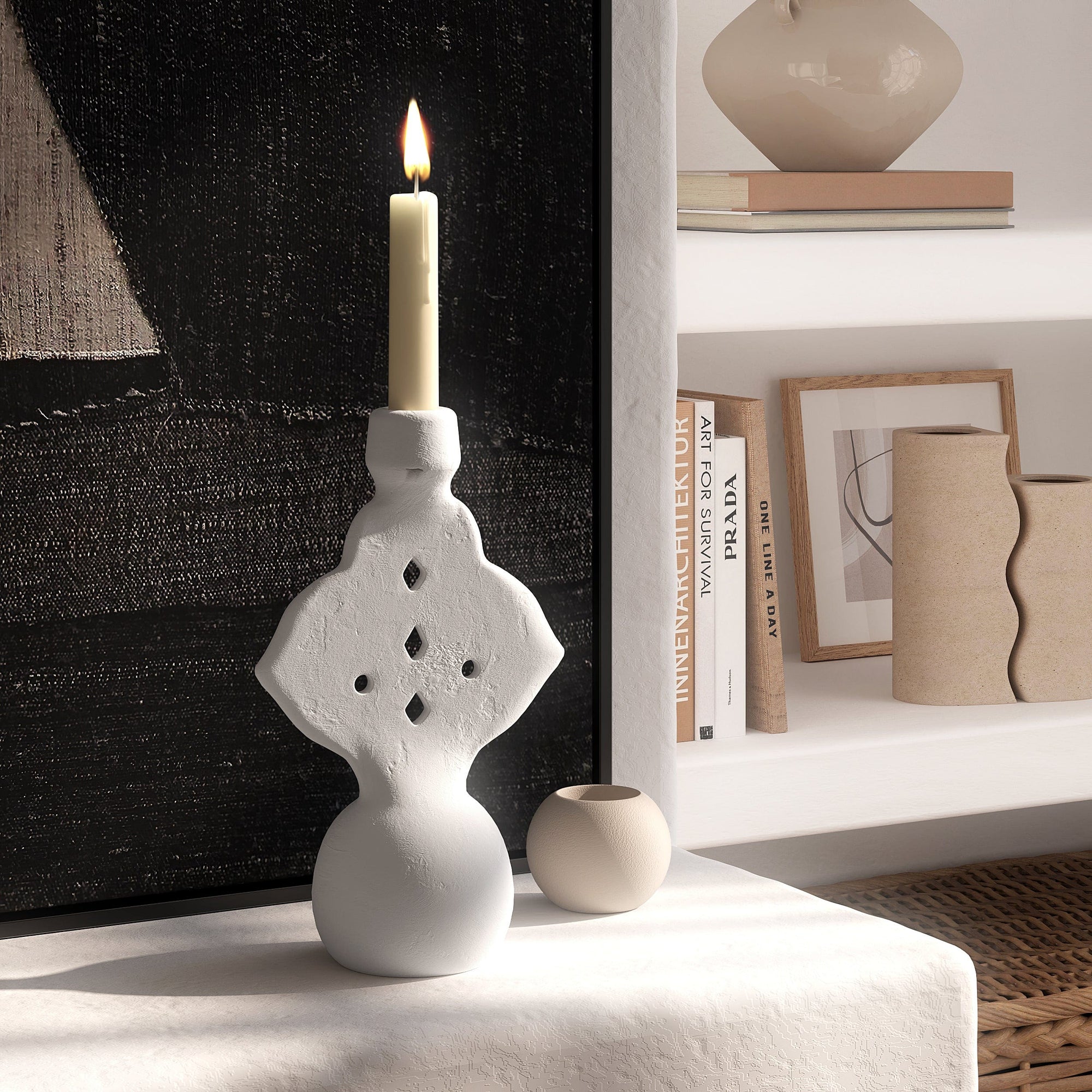 Boho Mediterranean White Terracotta Candle Holder