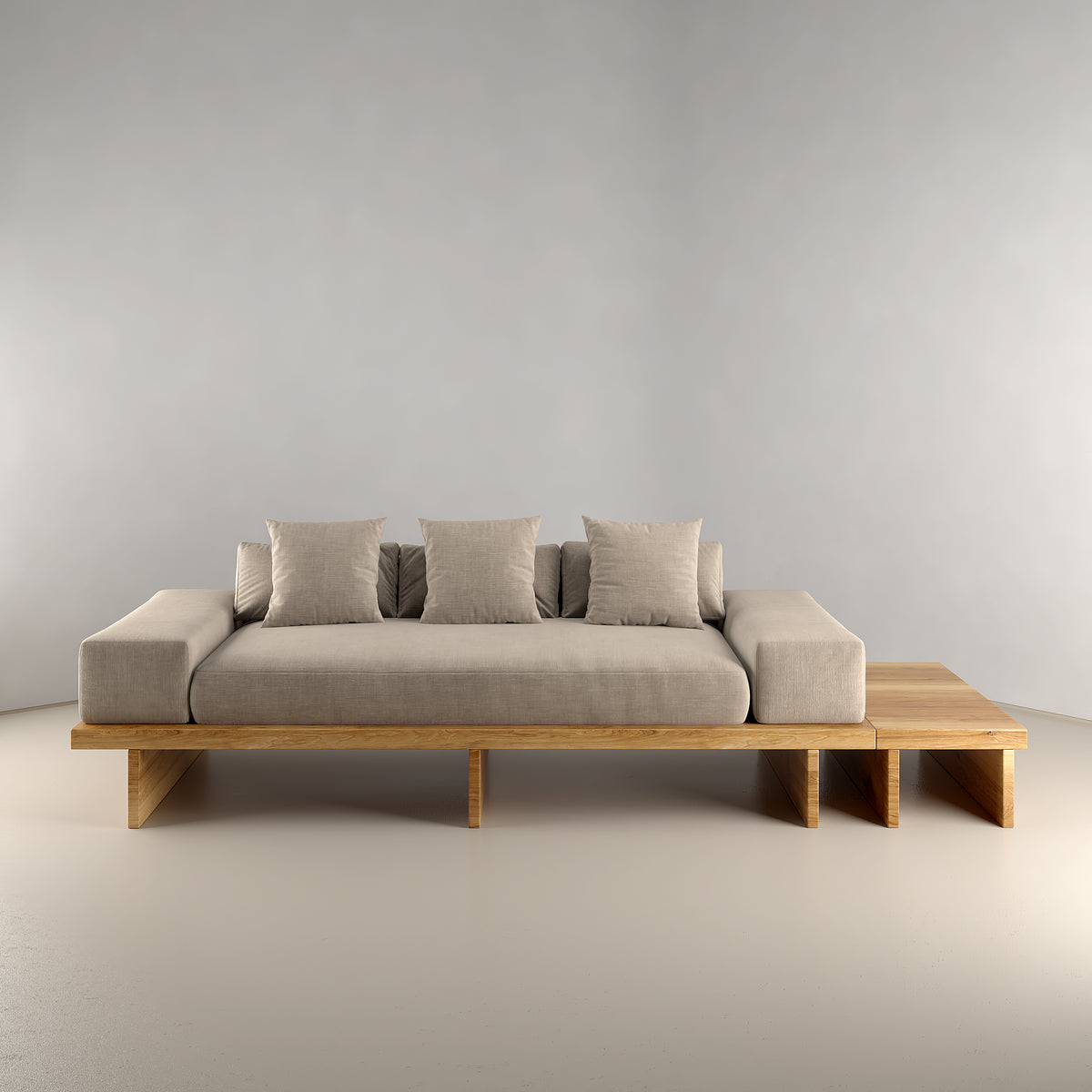 Large Japandi Minimalist Sofa with 45 cm Teak Wood Side Table Included