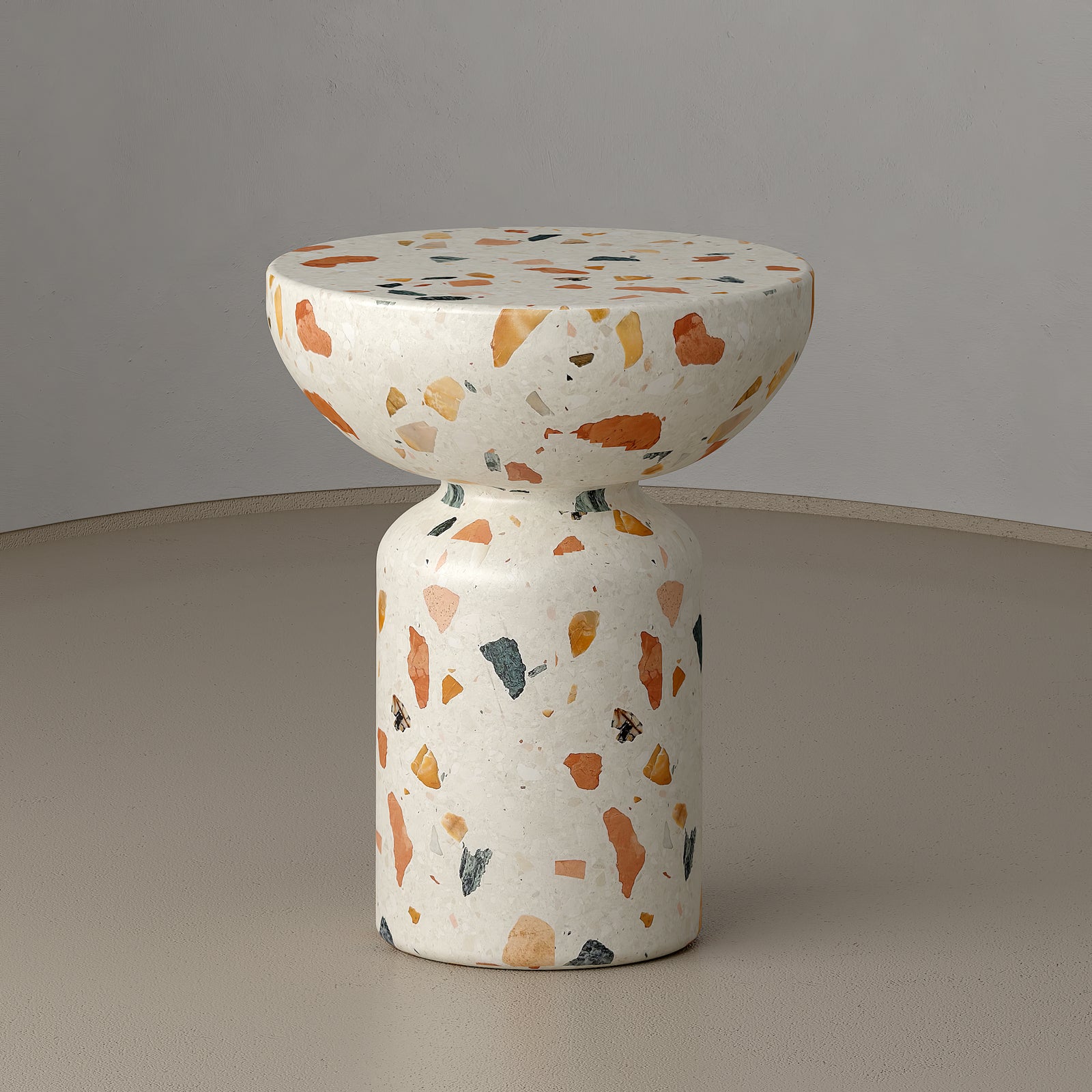 Mosaic Modern Mediterranean Round Nightstand/End Table/Stool in Terrazzo