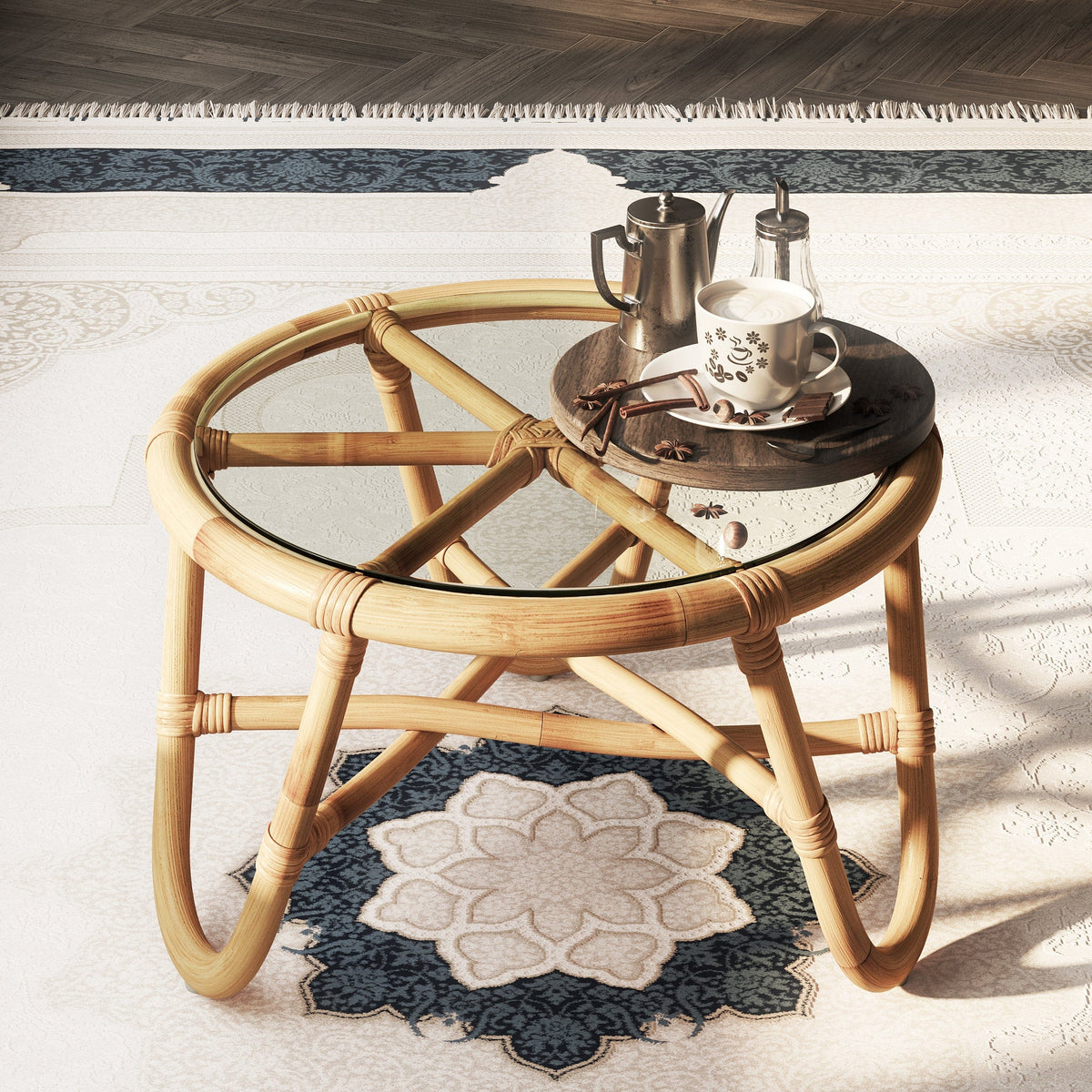 Japandi Coffee Table Natural Rattan