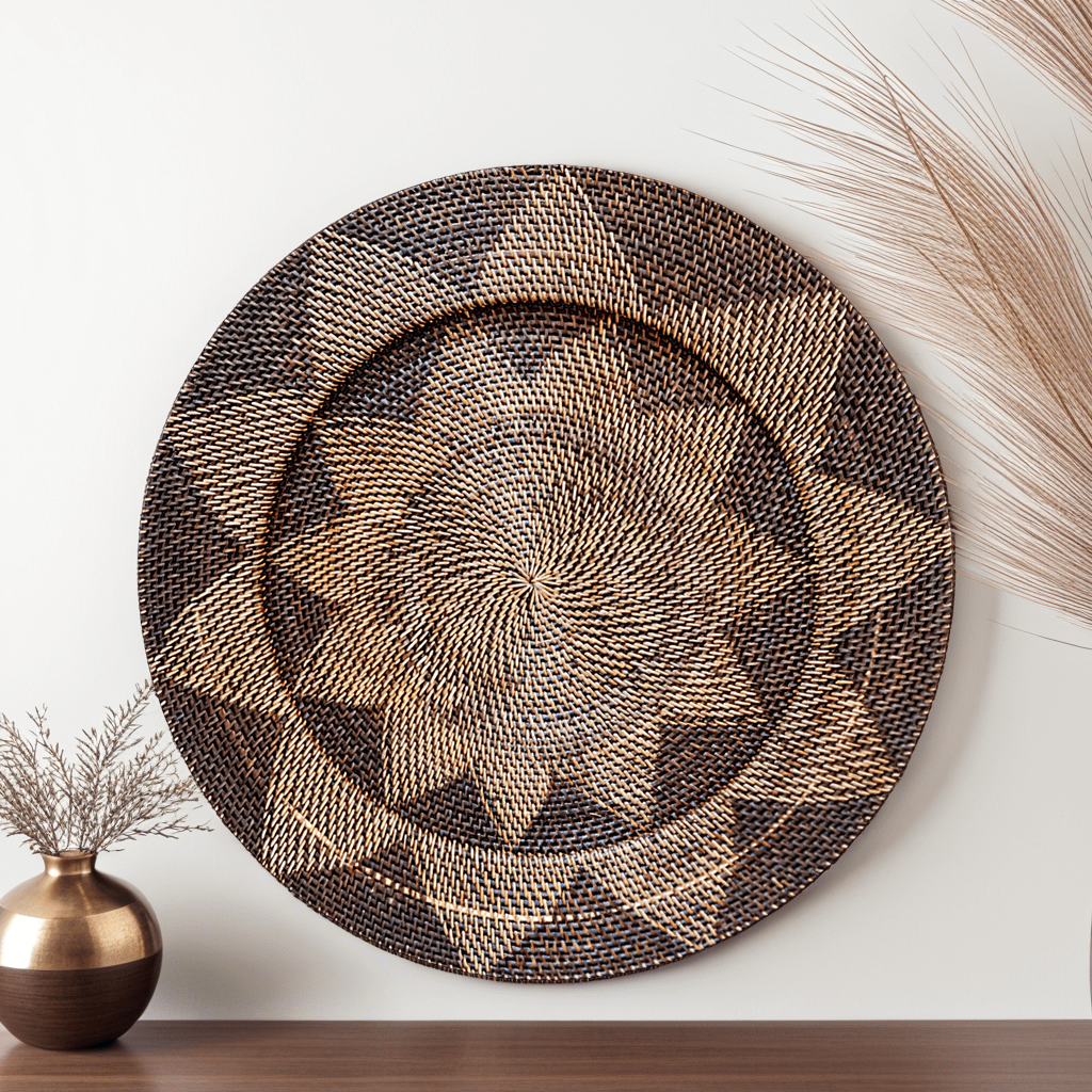 Large Natural Boho Chic &amp; Japandi Black Wall Plate - Fia
