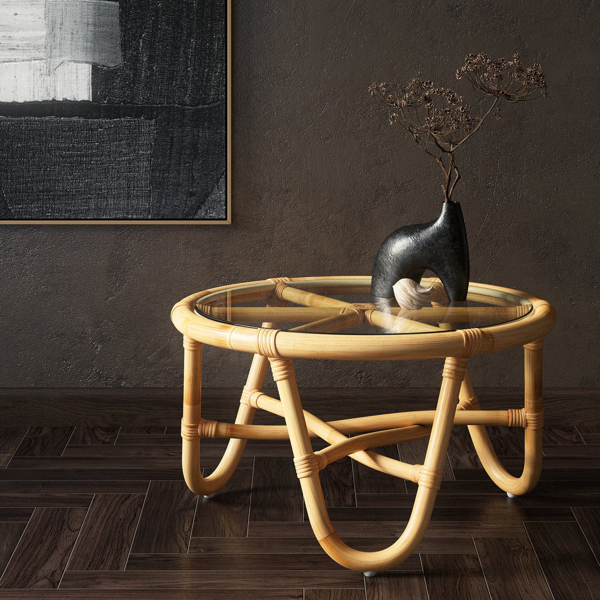 Japandi Coffee Table Natural Rattan