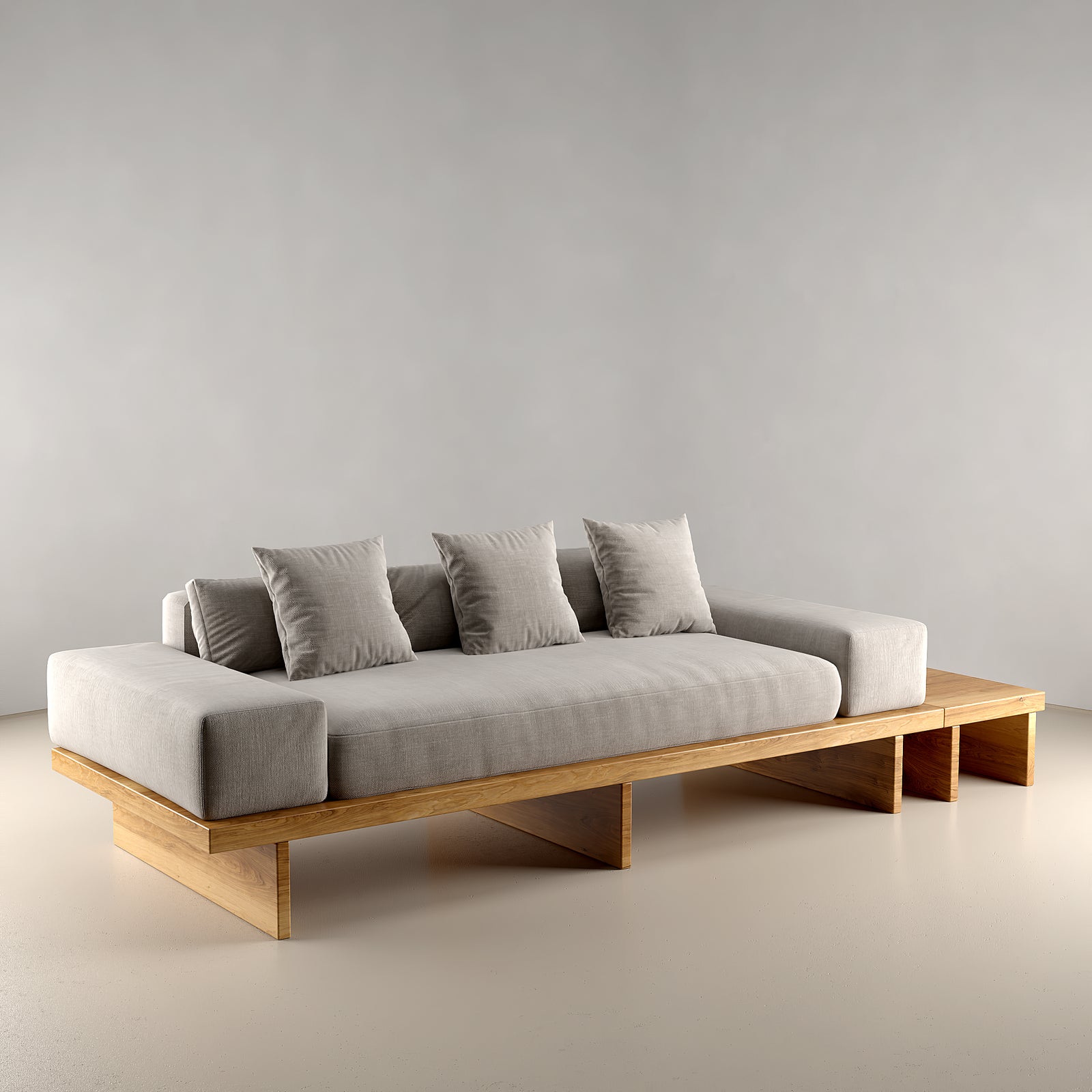 Large Japandi Minimalist Sofa with 45 cm Teak Wood Side Table Included